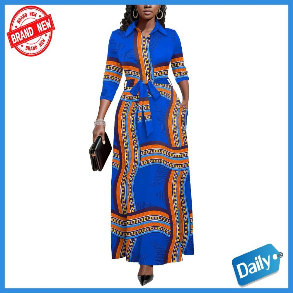 Women's 3/4 Sleeve Maxi Dress Button Down Floral Print Casual Office